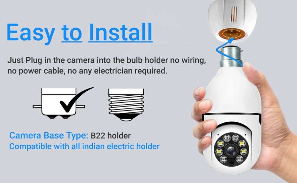 Wireless Home Smart Clip On Bulb Camera With Bulb Holder