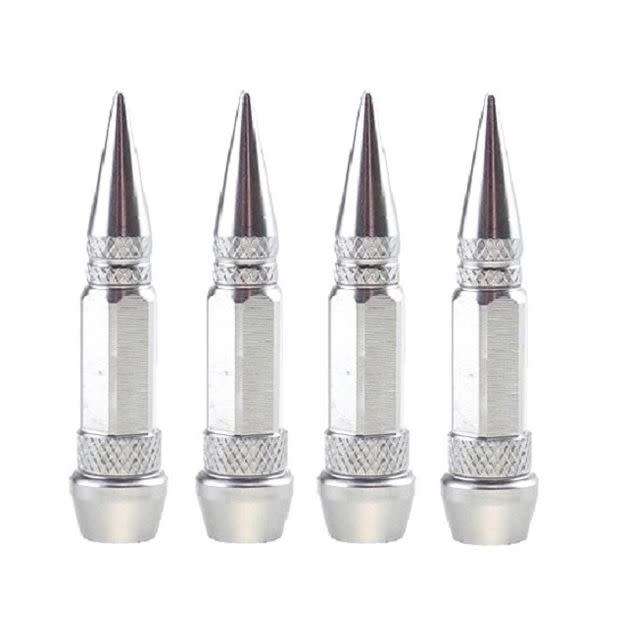 Tyre Valve Caps Spike Style 60mm Length - 4 Piece - Silver