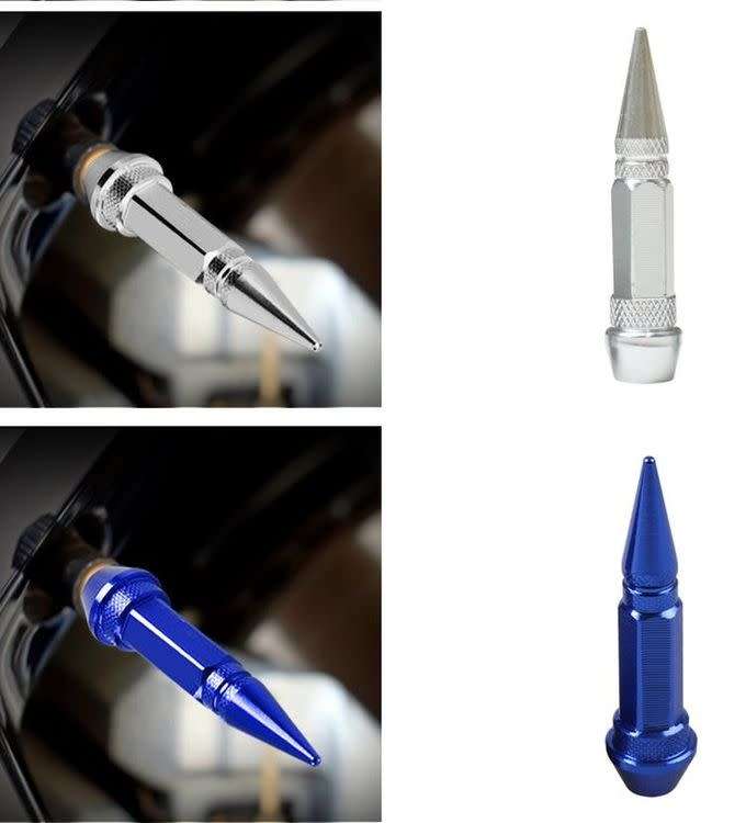 Tyre Valve Caps Spike Style 60mm Length - 4 Piece - Silver