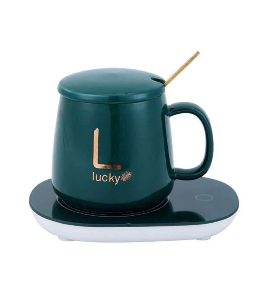 Classy Electric Coffee Warmer Coaster and Mug Set - Green(NO SPOON)