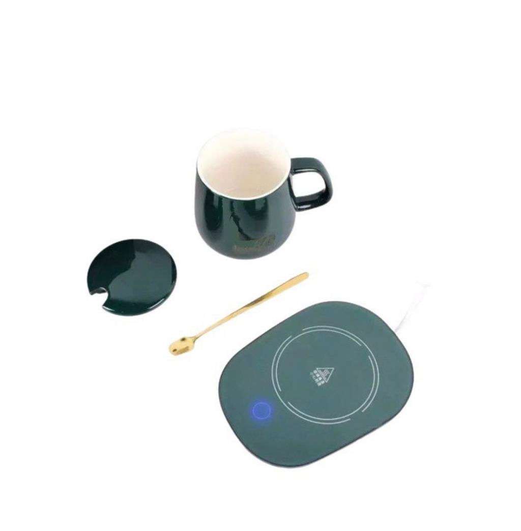Classy Electric Coffee Warmer Coaster and Mug Set - Green(NO SPOON)