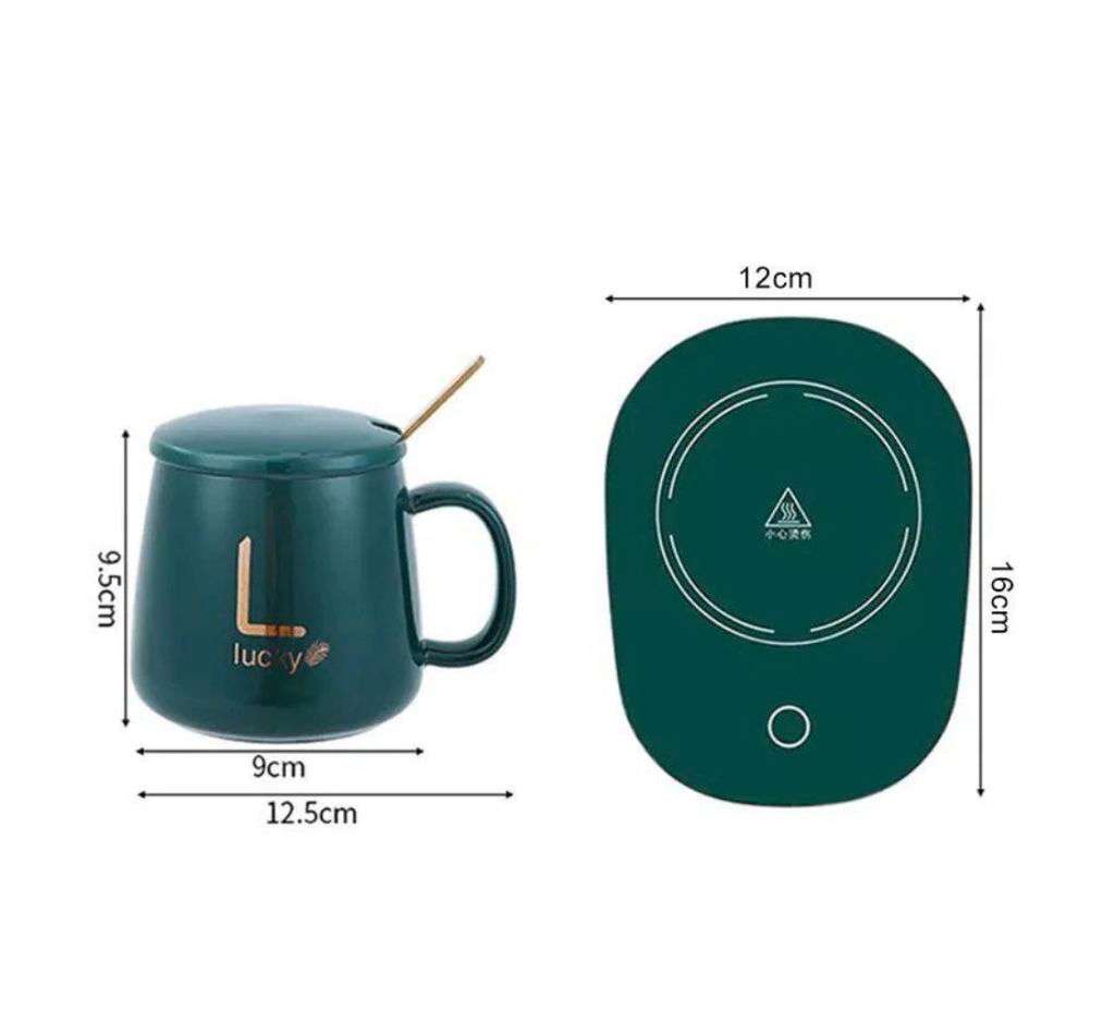 Classy Electric Coffee Warmer Coaster and Mug Set - Green(NO SPOON)