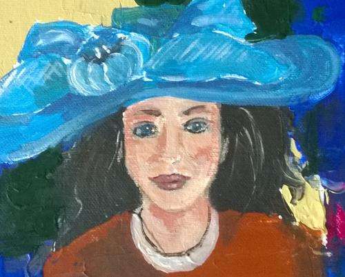Original painting by Marie Theron "The Turquoise Hat" (150mm x 200mm)