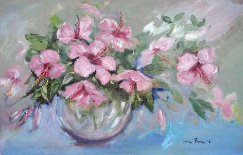 Hibiscus oil painting 500mm x 400mm by Marie Theron