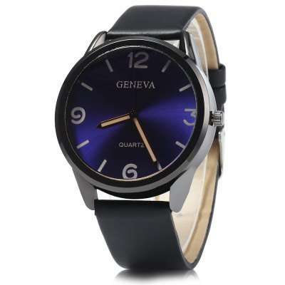 Geneva Leather Strap Men Quartz Watch  - BLUE