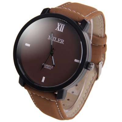 Miler Nubuck Leather Strap Male Quartz Watch  - BROWN