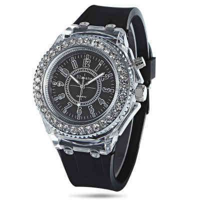 Men Jelly Diamond Quartz Watch Cool Flash Light Wristwatch  -  BLACK