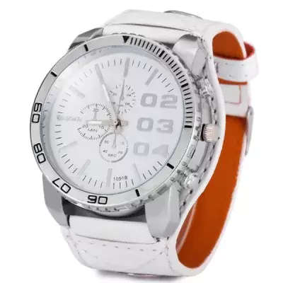 WOMAGE1091B Men Pointer Quartz Watch (PU Watchband + Stainless Steel Back + Round Dial + Pin Buckle)