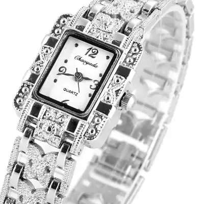 Chaoyada Fashional Ladys Quartz Chain Watch with Steel Watchband Rectangle Dial  -  WHITE