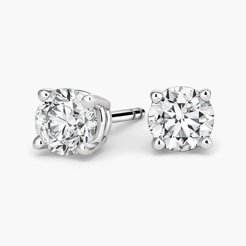 2.08Ct D VS1 Brilliant Round Diamond Earrings set on 14k White Gold 4 prong shanks Certified
