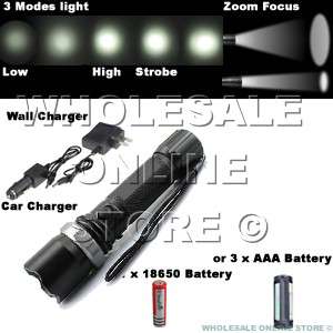 Rechargeable Cree Swat Tactical Optical Zoom LED Flashlight Torch 500 lumens