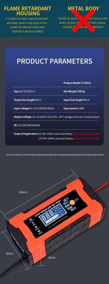 12V 10A 24V 5V Pulse Repair Smart Detection Battery Charger