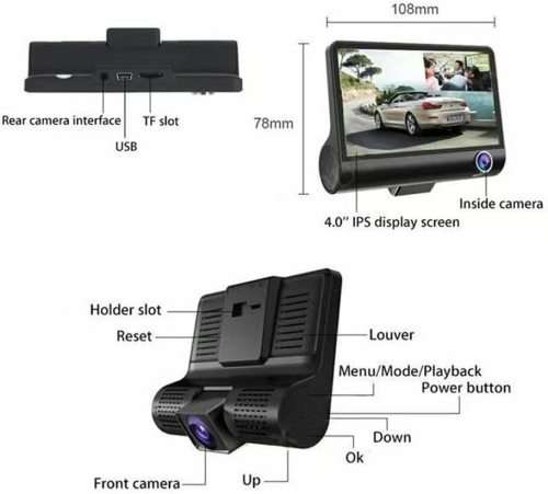 3 Cameras Dash Recorder 1080P