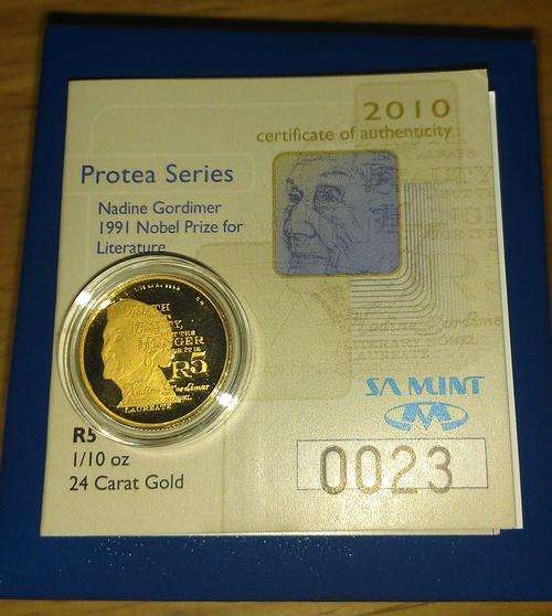 2010 Protea Series 1/10 Gold Coin - Nadine Gordimer