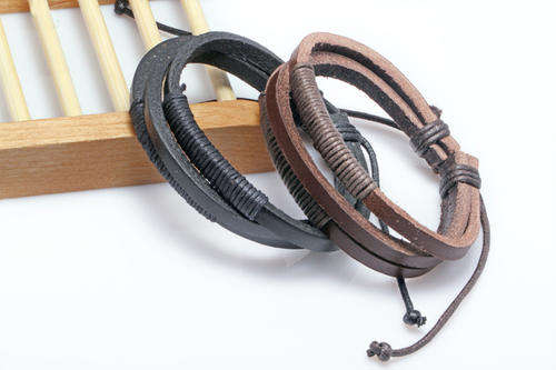 Multilayer Weave Genuine Leather Wrap Bracelet for Men (2 pieces)