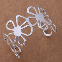 WIDE CUFF FLOWER DESIGN BANGLE 925 STERLING SILVER  FILLED
