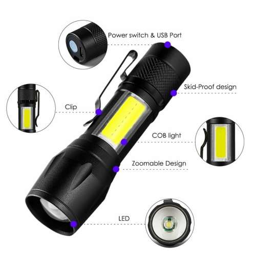 Rechargable Mini USB Torch with Zoom Function