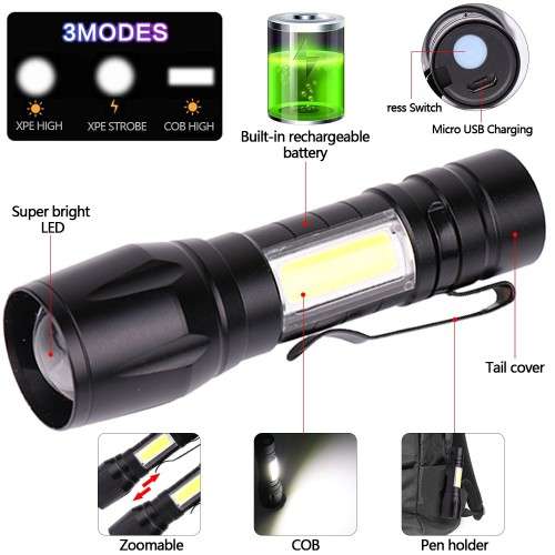 Rechargable Mini USB Torch with Zoom Function