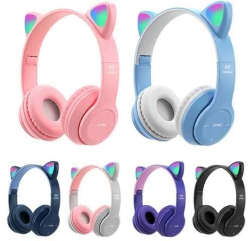 ANDOWL Wireless rechargeable headphones with LED cat ears Ash Grey/Cool Blue