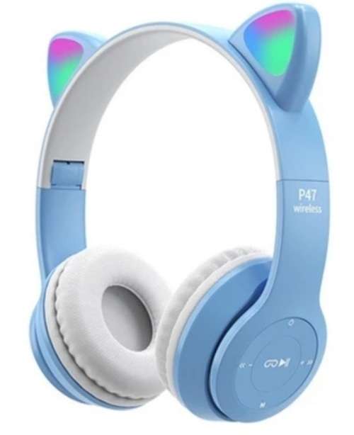 ANDOWL Wireless rechargeable headphones with LED cat ears Ash Grey/Cool Blue