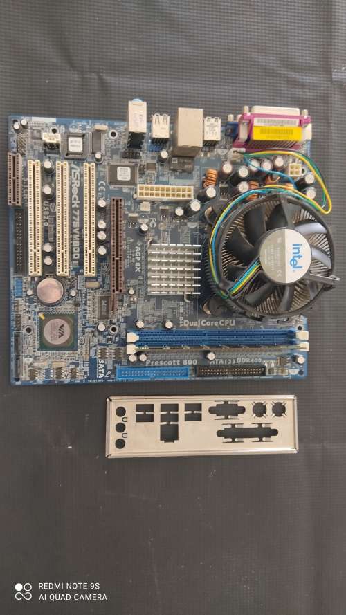 ASROCK 775VM800 Motherboard + Intel core duo CPU + Ram + CPU Cooler + Backplate***Sold for spares***