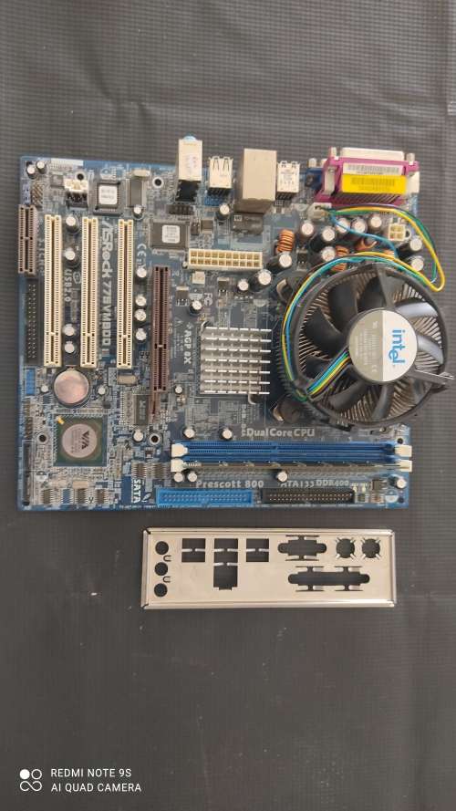 ASROCK 775VM800 Motherboard + Intel core duo CPU + Ram + CPU Cooler + Backplate***Sold for spares***