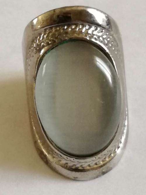 Oval Silver Plated  Semi Translucent White Ring