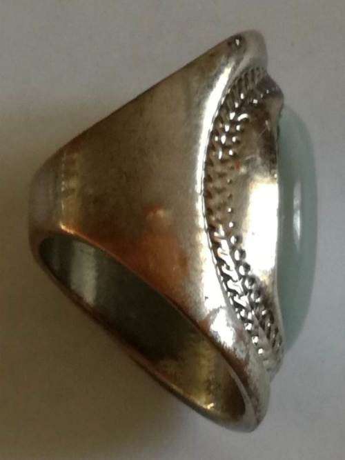 Oval Silver Plated  Semi Translucent White Ring