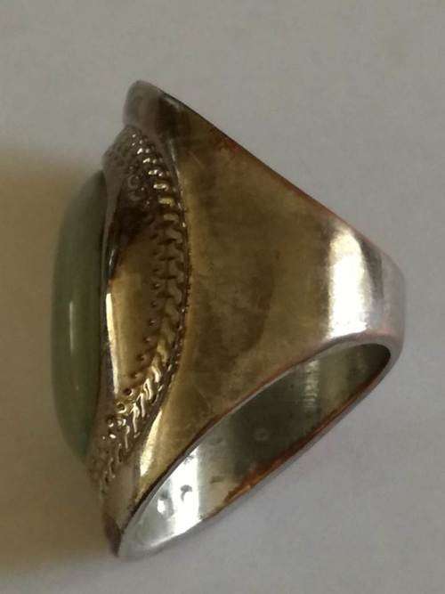 Oval Silver Plated  Semi Translucent White Ring