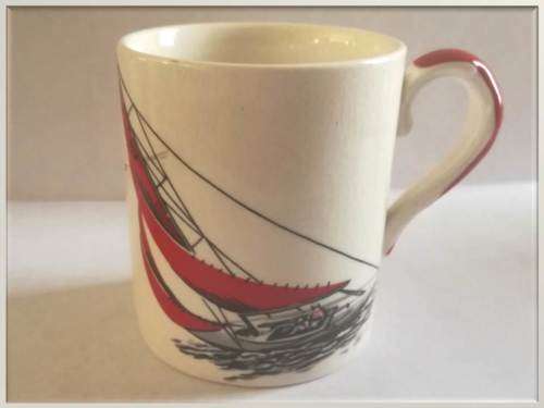 1950-1960`s  - 4 x Demitasse Cups and Saucer Duo -  Vintage `Red Regatta` -  Palissy -  Staffordshir