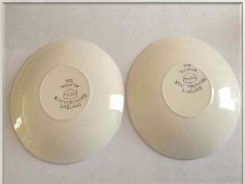 1950-1960`s  - 4 x Demitasse Cups and Saucer Duo -  Vintage `Red Regatta` -  Palissy -  Staffordshir