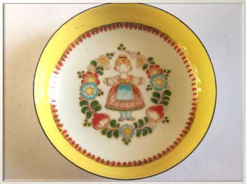 Austrian Enamelware Blue Decorated Bowl - Yellow