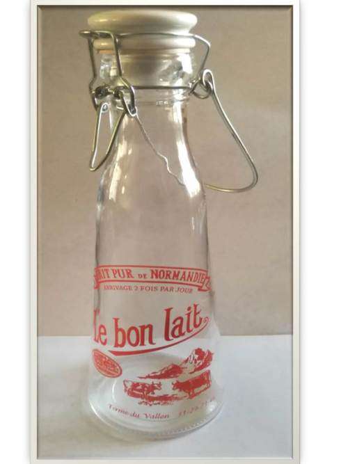 `Clearance Sale` - 1940 - 1960`s Tall Glass Milk Jug `Lait pur de Normandie`