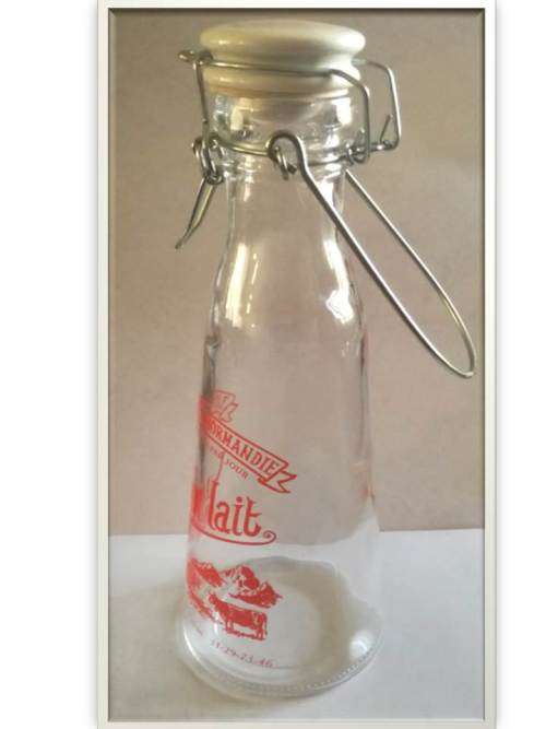 `Clearance Sale` - 1940 - 1960`s Tall Glass Milk Jug `Lait pur de Normandie`