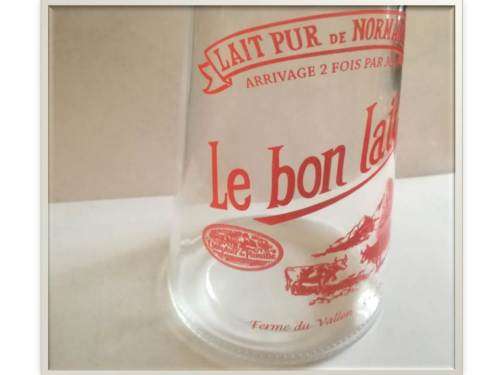 `Clearance Sale` - 1940 - 1960`s Tall Glass Milk Jug `Lait pur de Normandie`