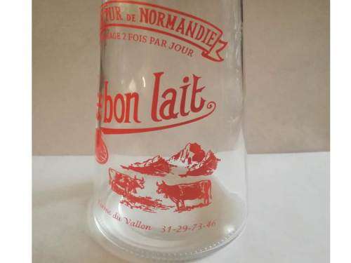 `Clearance Sale` - 1940 - 1960`s Tall Glass Milk Jug `Lait pur de Normandie`
