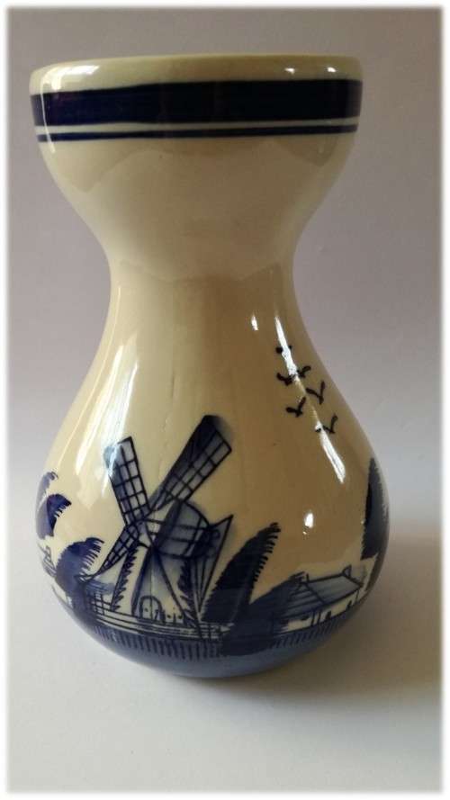 `Clearance Sale` - Brown and Blue Dutch Windmill and Ship Theme Vase -  House 4 Window