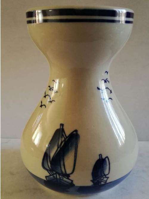 `Clearance Sale` - Brown and Blue Dutch Windmill and Ship Theme Vase -  House 2 Window