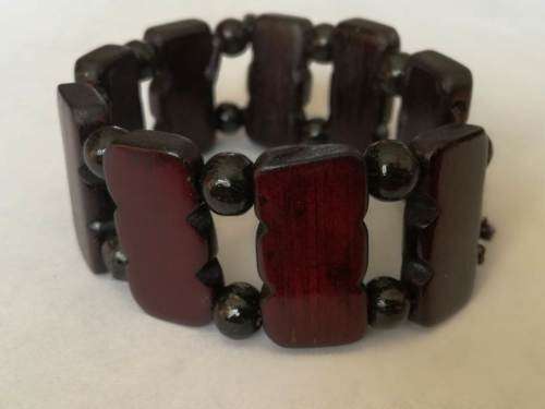 Brown Wood tone Beads Bangle -  Elastic Stretch