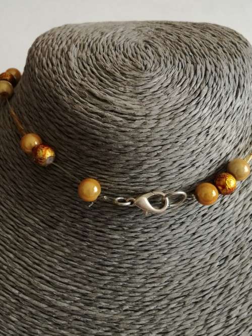 Peach Shell and Yellow Beads Necklace