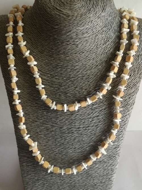 Double Strand Wood and Shell Necklace