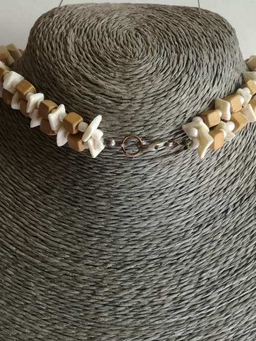 Double Strand Wood and Shell Necklace