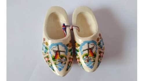 `Clearance Sale` - White Painted Pair of Small Dutch Clogs