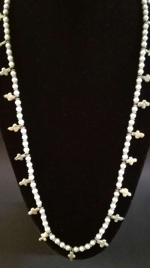 Light green cross and beads necklace