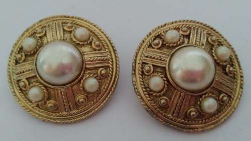 Gold Tone Faux Pearl Clip on Earrings