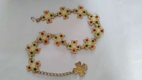 Light Metal Chain belt with glass/enamel inlay