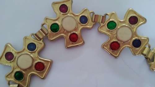 Light Metal Chain belt with glass/enamel inlay