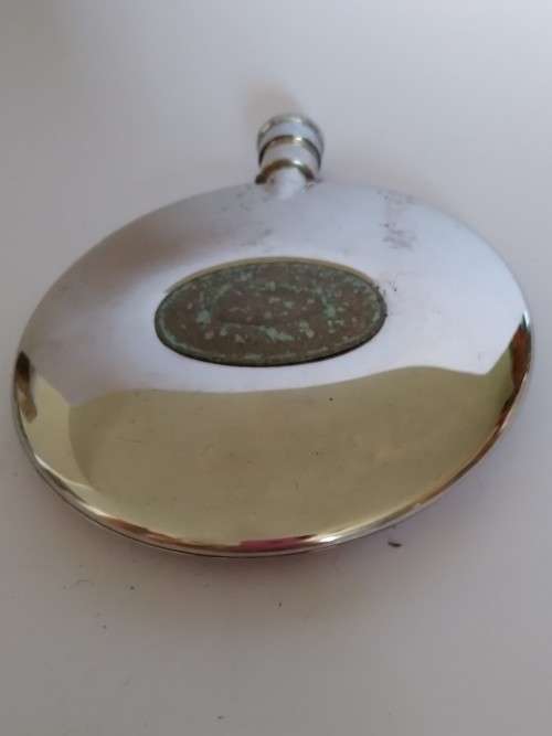 `Clearance Sale` - Vintage Chrome with Brass Plate Pocket Flask, Kilbowie Ltd. Scotland