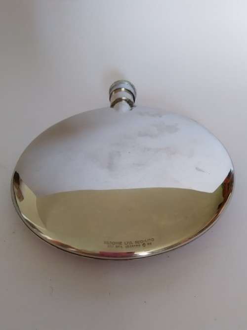 `Clearance Sale` - Vintage Chrome with Brass Plate Pocket Flask, Kilbowie Ltd. Scotland