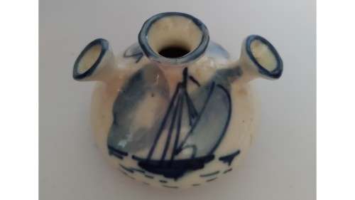 `Clearance Sale` - 3 Spout Delft Style Small Vase
